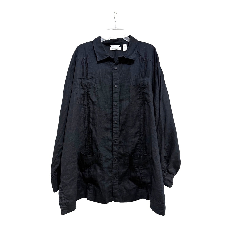 Cubavera Mens 3X Black 100%‎ Linen Long Sleeve Guayabera Pintuck Button Up Shirt
